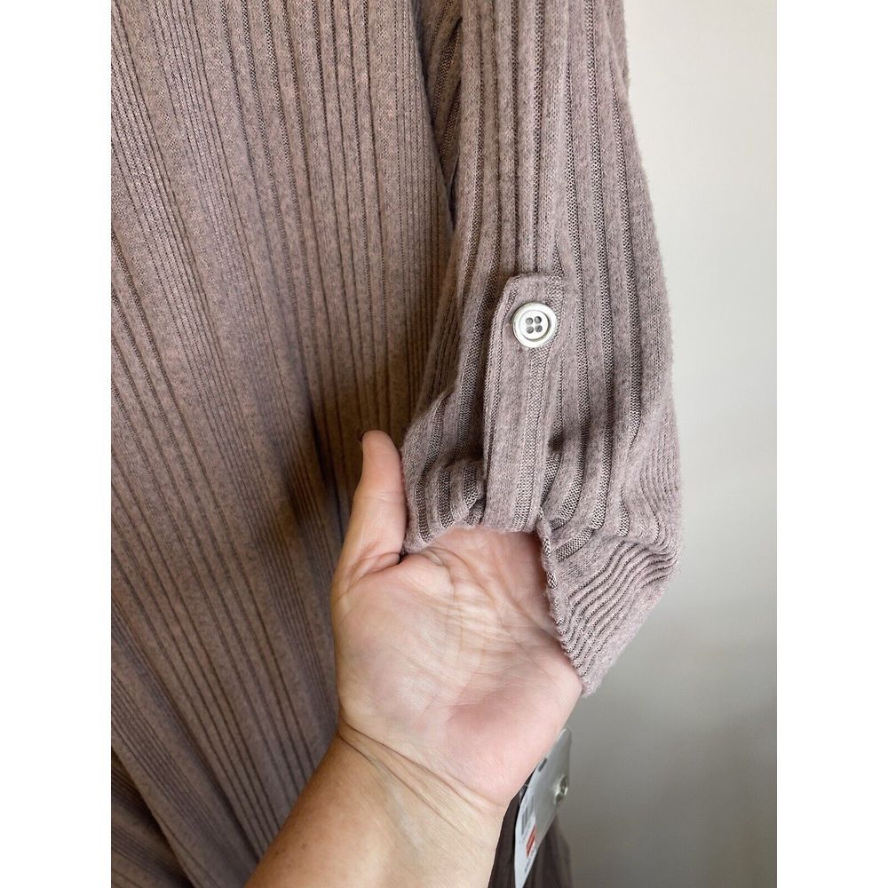 AGB Dress‎ Blush Ribbed Knit 1x Roll Sleeves Necklace Lagenlook Minimal Comfort - Picture 4 of 6